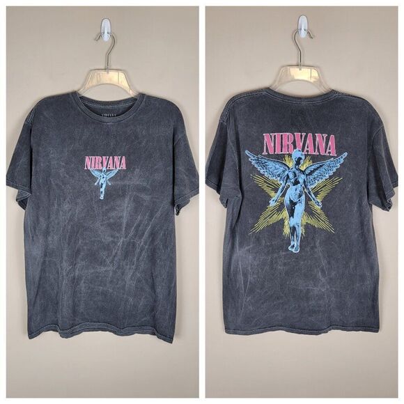 Nirvana In Utero Angel Graphic T-Shirt 2 Side Print Acid Wash Retro Gray Size M - Picture 1 of 9